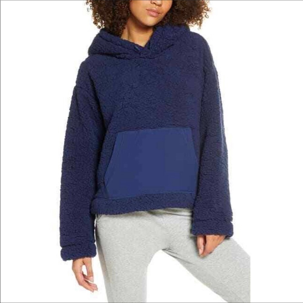 Zella Cassie Faux Shearling Fur Sherpa Fuzzy Cozy Pullover Hoodie Jacket Coat XS